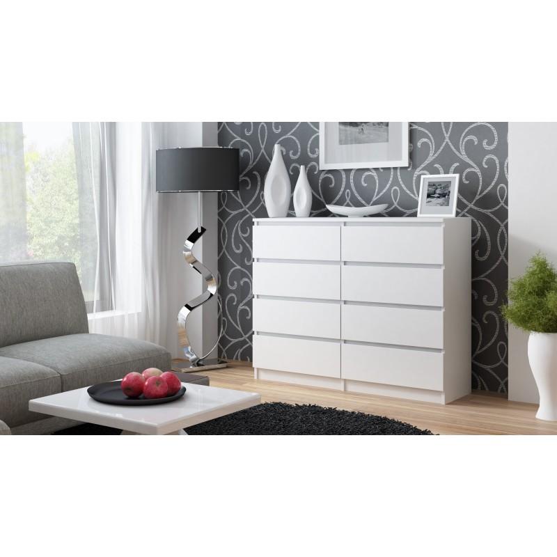 CHEST OF 8 DRAWS WHITE 120CM OR 140CM