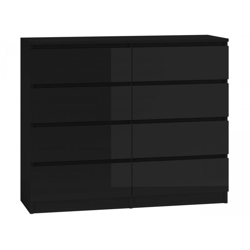 CHEST OF 8 DRAWS BLACK/BLACK GLOSS 120CM OR 140CM