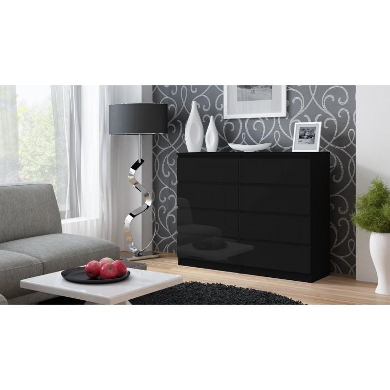 CHEST OF 8 DRAWS BLACK/BLACK GLOSS 120CM OR 140CM