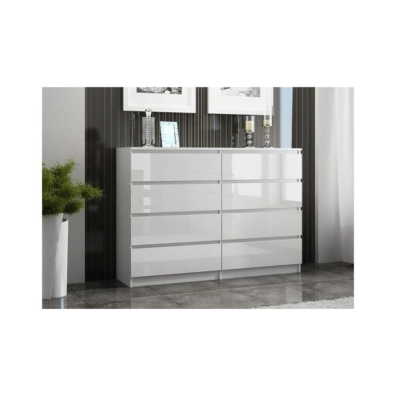 CHEST OF 8 DRAWS WHITE/WHITE GLOSS 120CM OR 140CM