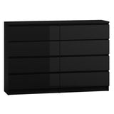 CHEST OF 8 DRAWS BLACK/BLACK GLOSS 120CM OR 140CM