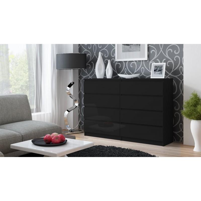 CHEST OF 8 DRAWS BLACK/BLACK GLOSS 120CM OR 140CM