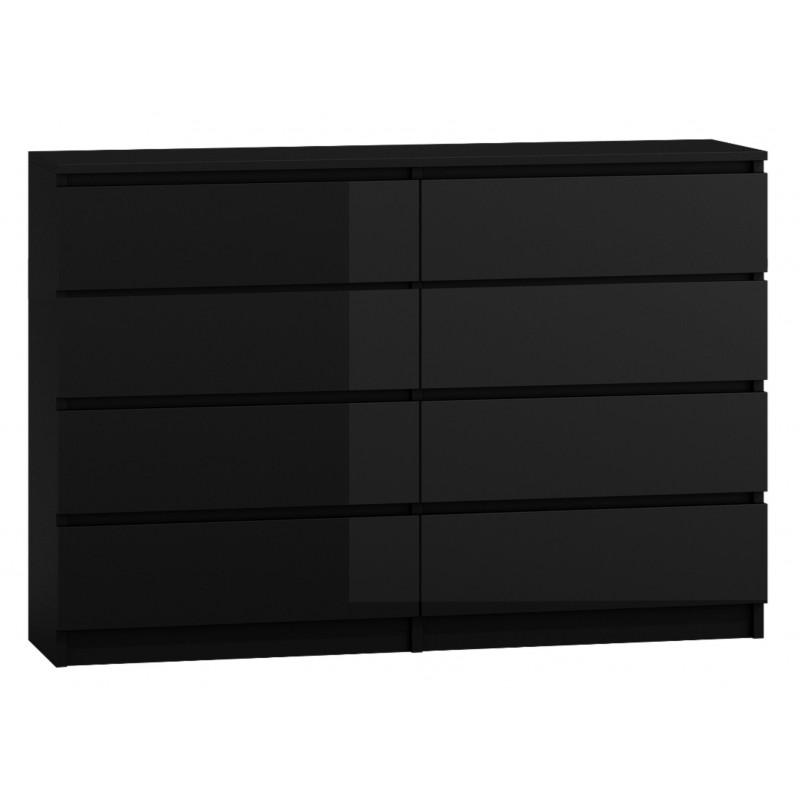 CHEST OF 8 DRAWS BLACK/BLACK GLOSS 120CM OR 140CM