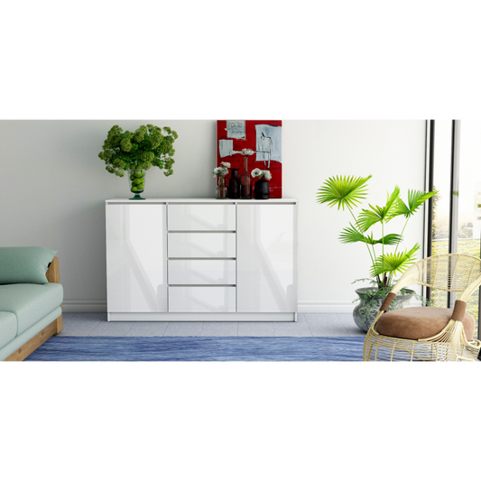 SIDEBOARD 2+4 WHITE/WHITE GLOSS 140CM