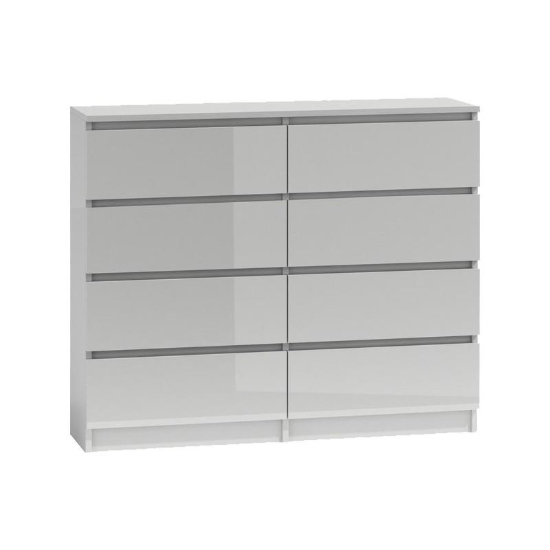 CHEST OF 8 DRAWS WHITE/WHITE GLOSS 120CM OR 140CM