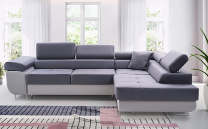CORNER SOFA BED ASHLEY II Monolith 97-white faux leather273cm