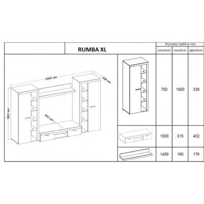 TV WALL UNIT ROMA XL CONCRETE GREY/WHITE