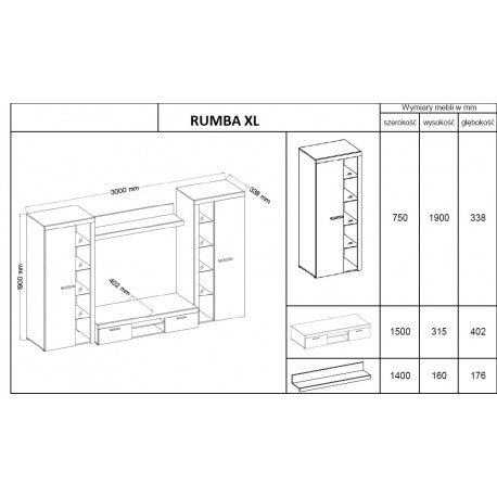 TV WALL UNIT ROMA XL CONCRETE GREY/WHITE