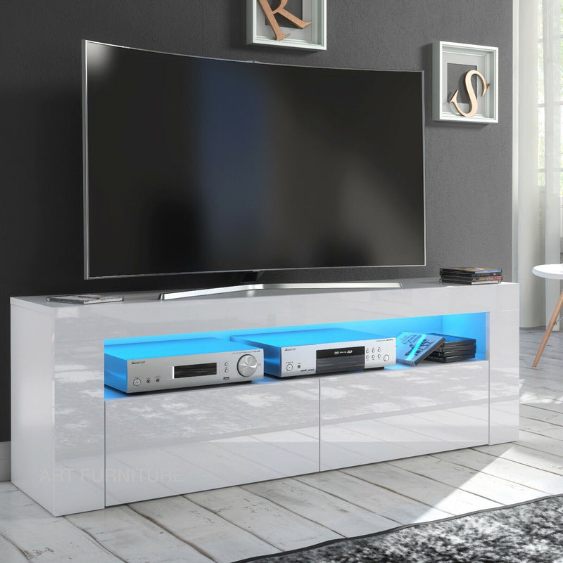 TV STAND DACO 2DRAWS 140CM WHITE / WHITE GLOSS - eurohomeware