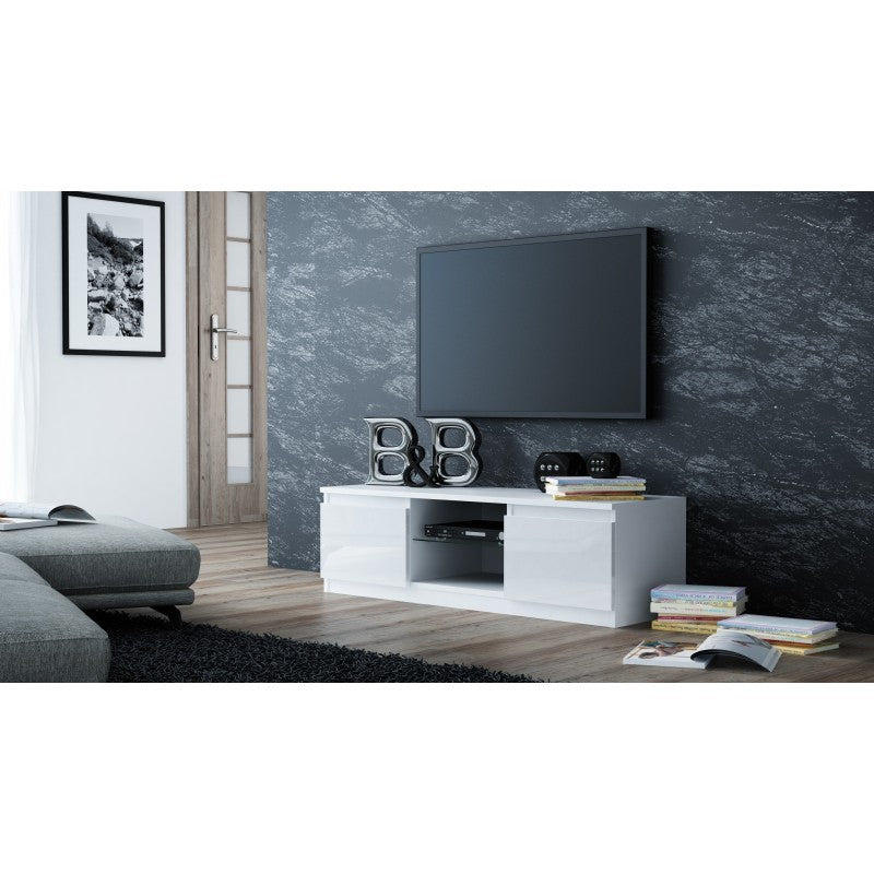 TV STAND ''GLASS'' WHITE/WHITE GLOSS 120CM - eurohomeware