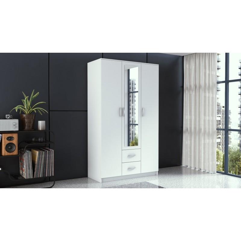 WARDROBE ROMANO 120CM WHITE WITH MIRRORS - eurohomeware