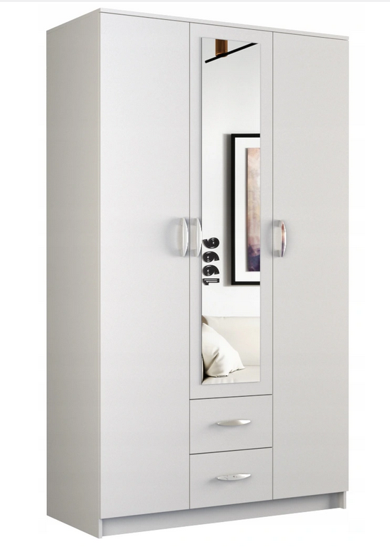 WARDROBE ROMANO 120CM WHITE WITH MIRRORS - eurohomeware